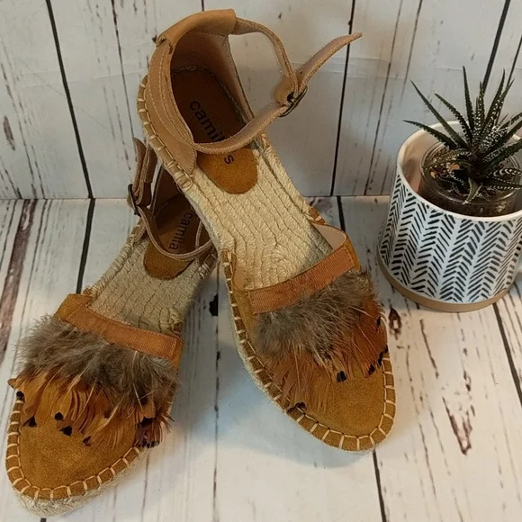 Camila's Feather Boho Chic Espadrilles Women's 7.5/8 - Picture 1 of 16
